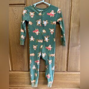 Green Kids One Piece footless sloth pajamas size 3T